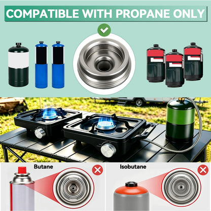 2 Burner Camping Stove 24000 BTU, Portable Propane Camp Stove Set with Frying Pan and Pot, Wind Shield, Griddle, Adjustable Dual Gas Stoves Camping Cooking Kit For RV, Tailgating, Survival, Black