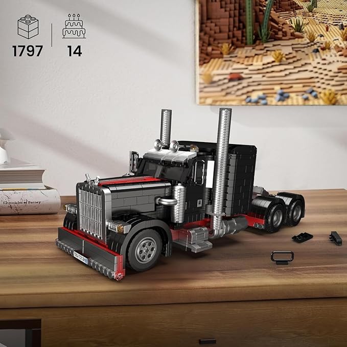 Mould King 10037 Semi Truck Building Set Flatbed Truck Toy with 10 Wheels Collectible Car Model to Build and Display Creative Gift for Adult (1797 Pieces)