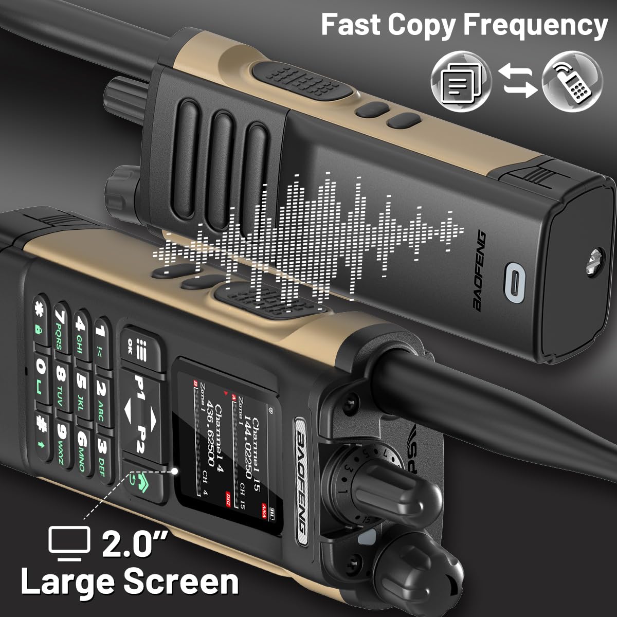 BAOFENG DM32 DMR Radio Ham Radio Handheld 10W Long Range Rechargeable Two Way Radio Walkie Talkies GPS DM-32UV Digital NOAA Weather Radio with Programming Cable for Hunting Survival Gear,2Pack