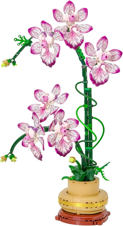 Orchid Flowers Building Block Sets Compatible with Lego 853792 Accessory Artificial Plant Botanical Collection for Home Kitchen Desk Decor Best Gift for Mom Kids 4+(Purple 697Pcs)