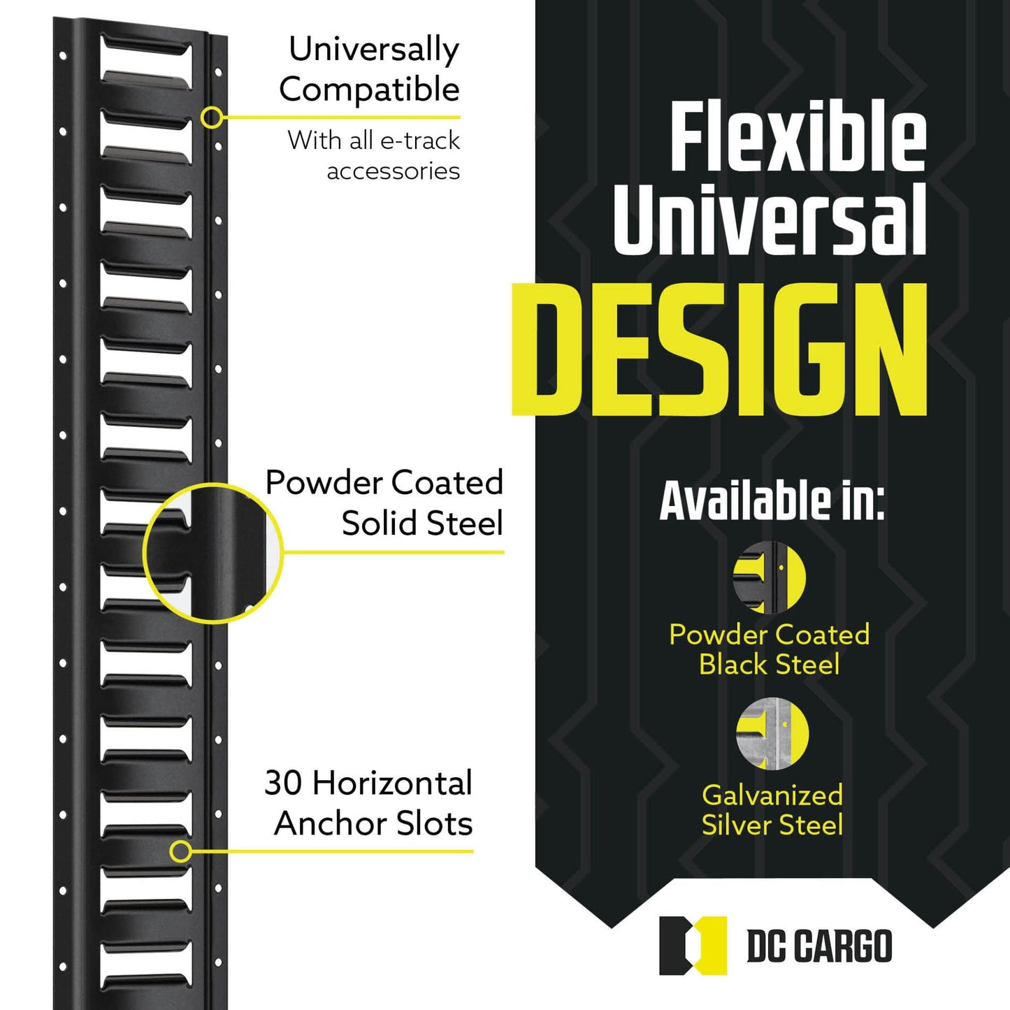 DC Cargo Mall E Track Tie Down Rail Kit 8' (5 Pack) for Garages, Vans, Trailers, Motorcycle Tie Downs, ATV Mountings - Powder-Coat Black - Secure Cargo & Heavy Loads Up to 2,000 lbs