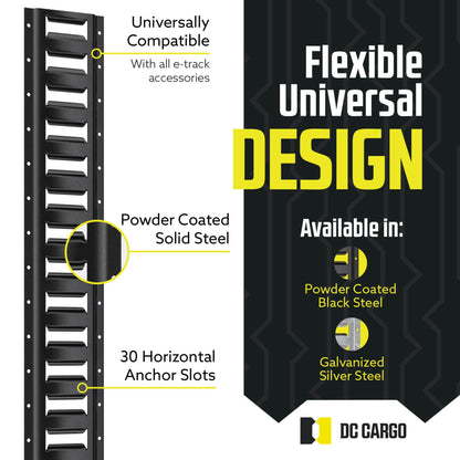 DC Cargo Mall E Track Tie Down Rail Kit 8' (5 Pack) for Garages, Vans, Trailers, Motorcycle Tie Downs, ATV Mountings - Powder-Coat Black - Secure Cargo & Heavy Loads Up to 2,000 lbs