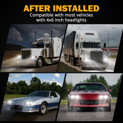 Auxbeam 4x6 LED Headlights Rectangular Headlamps Hi/Lo Sealed Beam with DRL DOT Approved Replacement H4651 H4652 H4656 H4666 H6545 Compatible with Peterbil Kenworth Freightliner Ford Trucks (2PCS)
