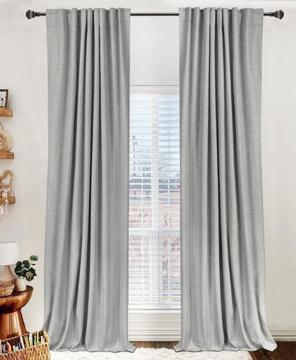 Skiennix 100% Blackout Linen Curtains - Thermal Insulated Drapes, 50" W x 90" L, Ash Grey, 2 Panels Set