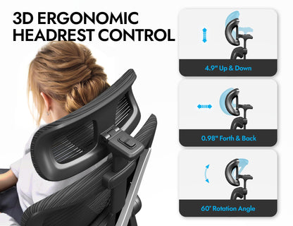 Ergalithic Ergonomic Office Chair - X-Shaped Computer Desk Chair Comfy, Gaming Chair, Office Chair with Lumbar Support, Mesh Office Chairs with Headrests, Desk Chair for Long Hours (Black Silver)