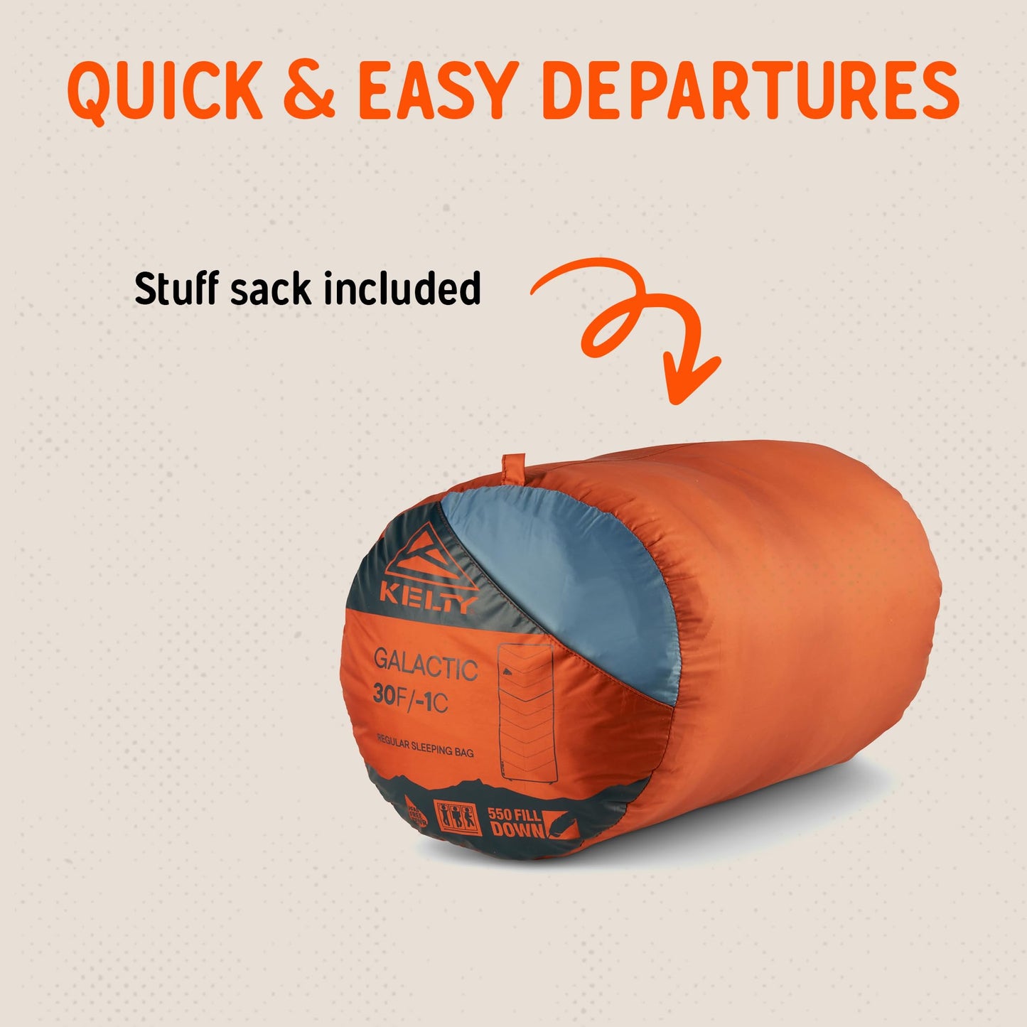 Kelty Galactic Down 30 Degree Sleeping Bag, 550 Fill Power RDS Trackable Down, Backpacking and Camping, Zip Together for 2P Sleeping Bag (Rooibos Tea)
