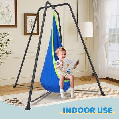 Swing Stand Frame with Sensory Pod Swings and Chair, Sensory Swing Set, X-Shaped Swing Frame, Heavy-Duty Metal Hammock Chair Stand for Adults Indoor and Outdoor 330LBS(Blue)