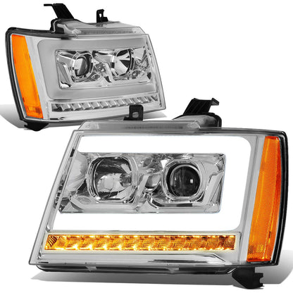 DNA MOTORING HL-HPL-CSA07-CH-AM LED DRL Sequential Turn Signal Projector Headlight Headlamps Compatible with 07-13 Avalanche, Chrome/Amber