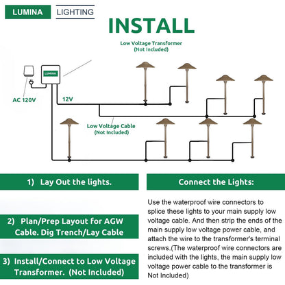 Lumina Lighting® Low Voltage Landscape Lighting Cast-Aluminum Path and Area Light Warm White 3W G4 LED Bulb and ABS Ground Stake Included for Yard Walkway Lawn PAL0108-BZLED10 (Bronze, 10-Pack)