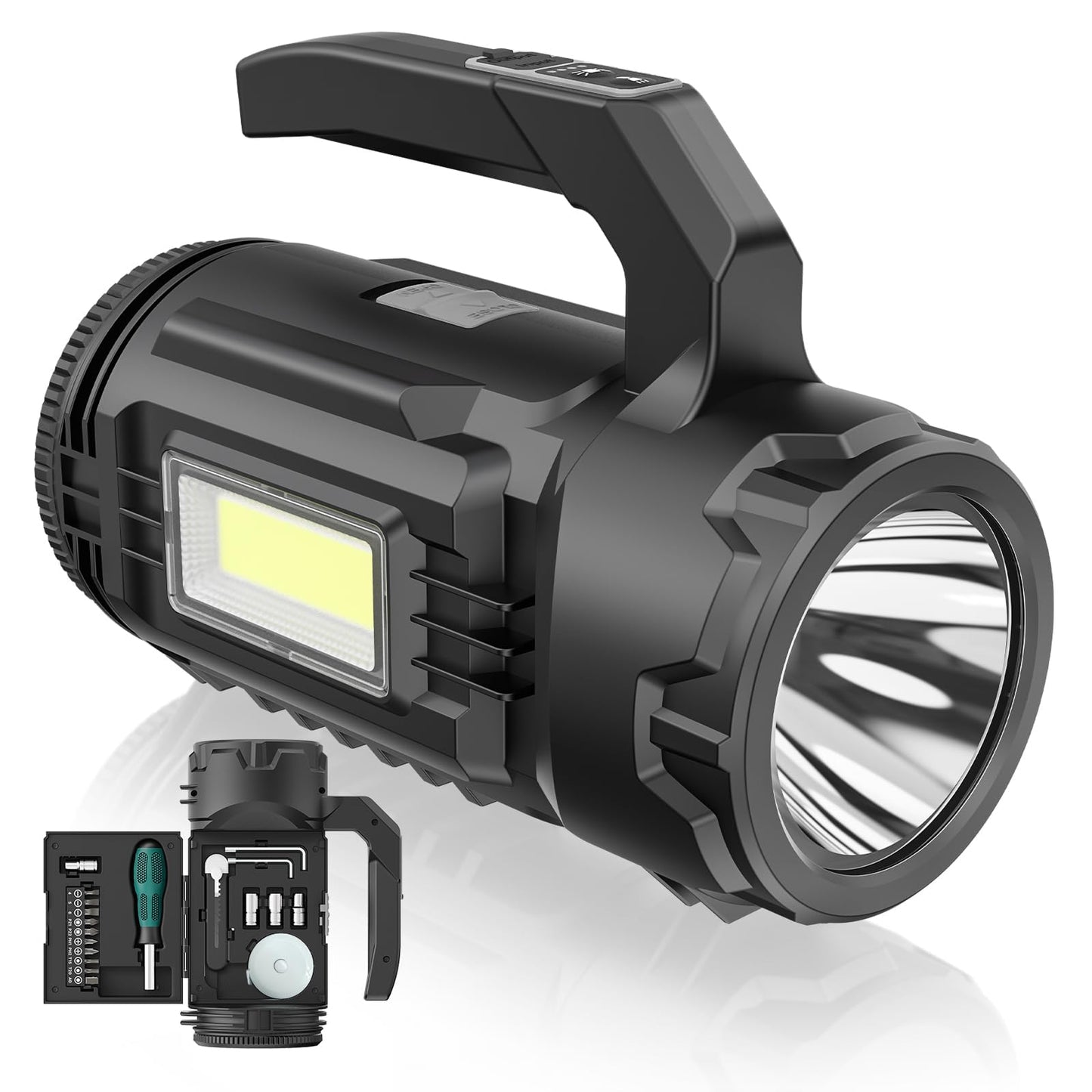 OGERY Rechargeable Flashlight, Multi-Tool Camping Lantern with 983LM, 9000 mAh Portable LED Camping Spotlight for Camping Emergency, Outdoor Hiking, Gray/Black
