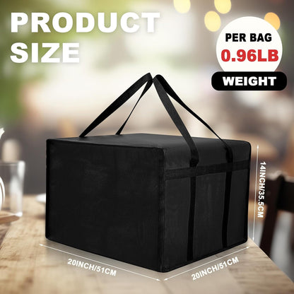 Maxcheck Insulated Pizza Delivery Bag - 20 x 20 x 14 Inch Reusable Cooler for Hot Food | Black
