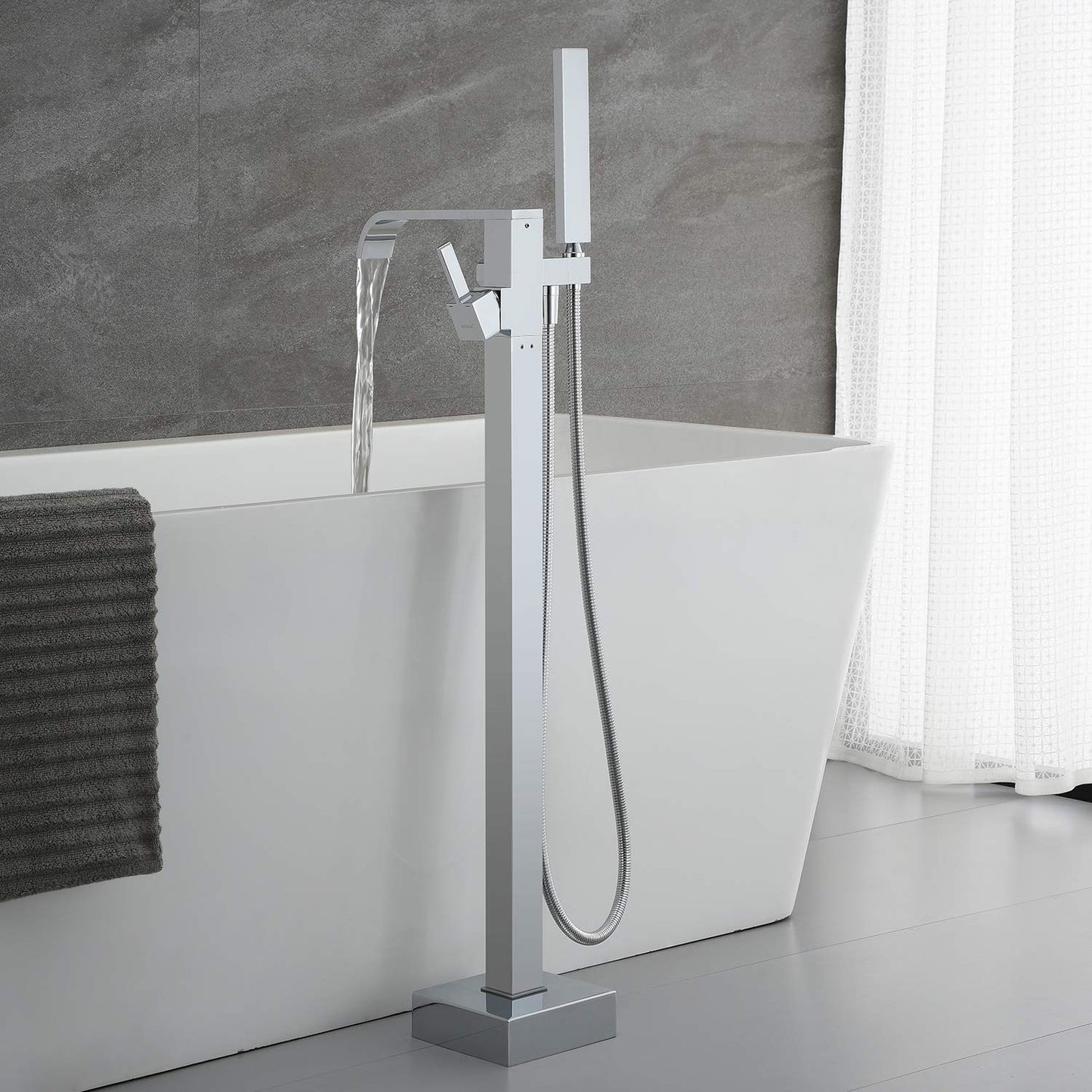 Artiqua Freestanding Bathtub Faucet Tub Filler Faucets Chrome Floor Mount Brass Single Handle with Hand Shower