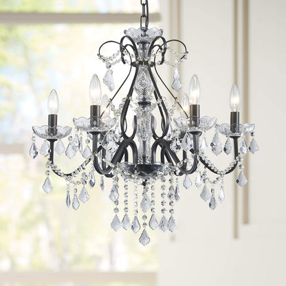 Bestier Black Vintage Candle Chandelier Lighting Fixture, 6 E12 Bulbs Required, D24in x H26in