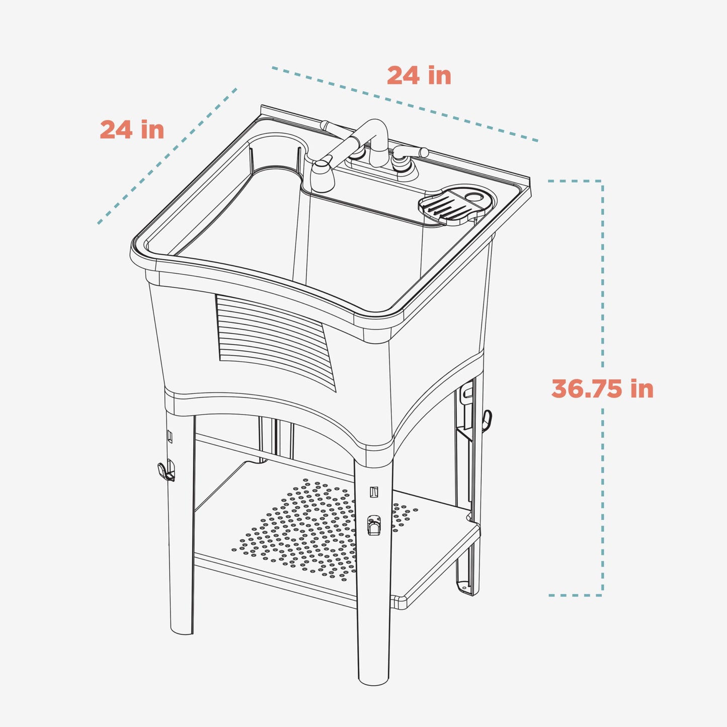 Zenna Home Utility Sink Laundry Tub with Pull-Out Faucet, All-in-One Freestanding Utility Tub for Laundry Room, Basement, Garage, Outdoor Kitchen, 24" L x 24" W x 36.75" H, White