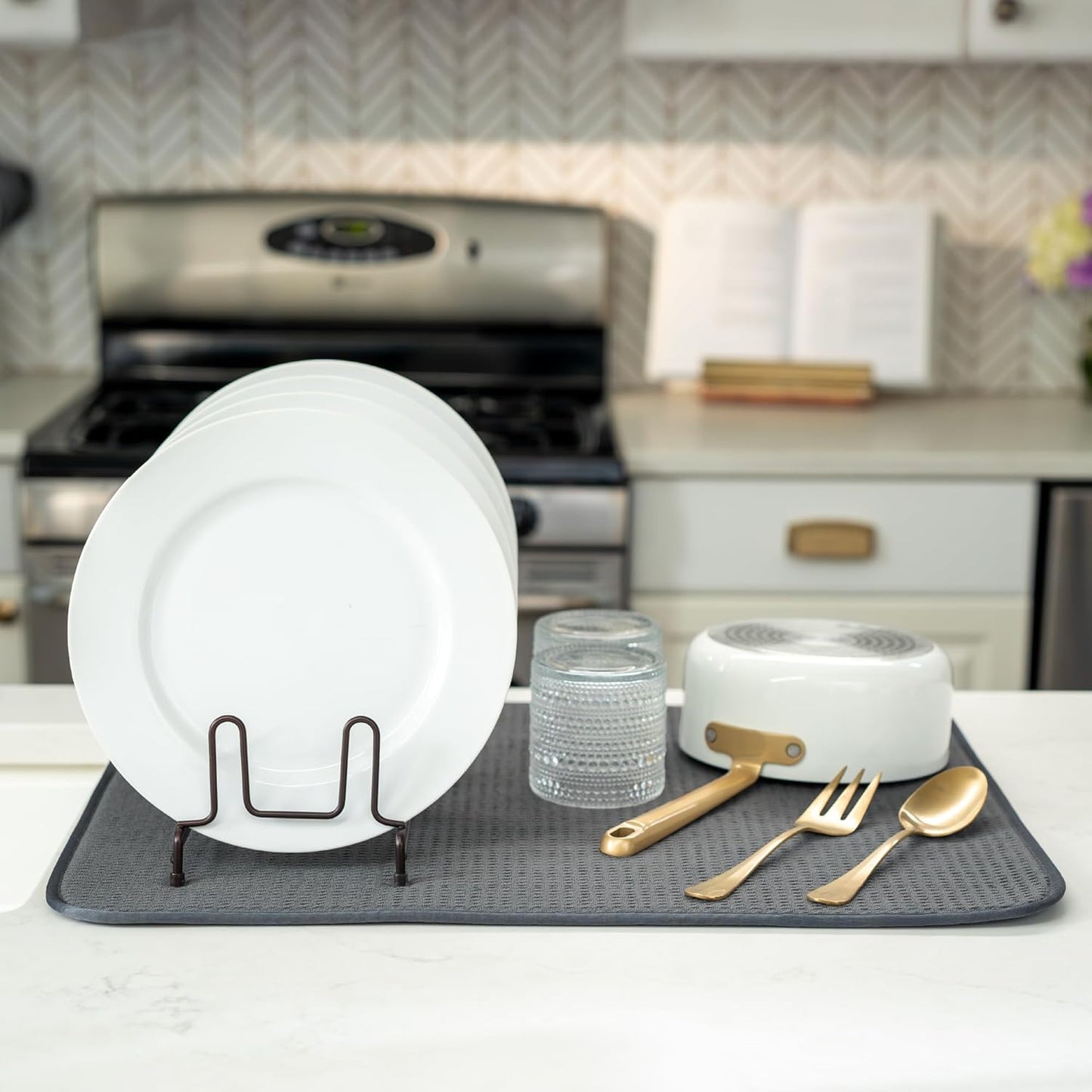 S&T INC. XL Dish Drying Mat - Absorbent Microfiber Kitchen Counter Pad | 18” x 24”, Charcoal
