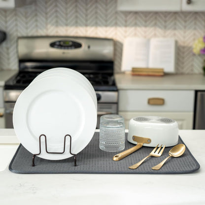 S&T INC. XL Dish Drying Mat - Absorbent Microfiber Kitchen Counter Pad | 18” x 24”, Charcoal