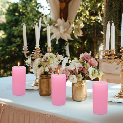 Hand Pink 2.8x6 Pillar Candles Set of 3 - Rustic Unscented No Drip Wax Candles for Home Decor, Weddings, Centerpieces