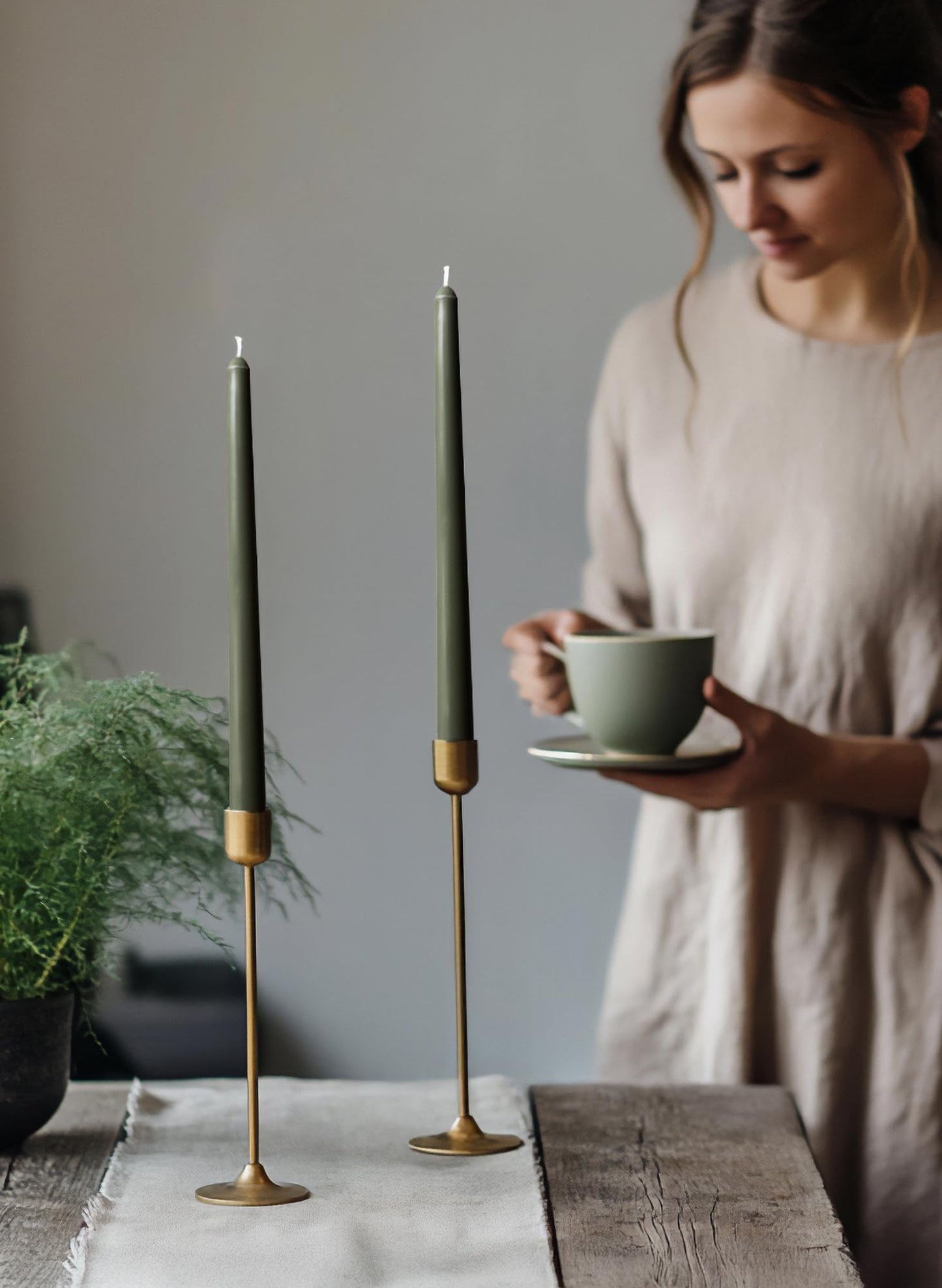 Homeology 6 PK 10" Classic Taper Candles, Dark Moss Green, 7-8 Hours Long Burning, Unscented Tall Candlesticks
