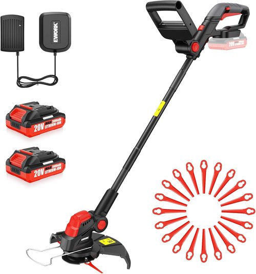 EWORK Cordless Weed Wacker - 20V 10-Inch Electric Grass Trimmer with Upgraded Cutter Blade & 2 Batteries