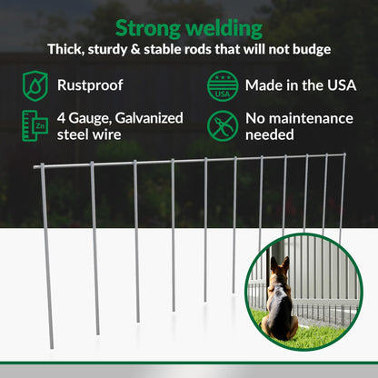 Dig Defence Original Animal Barrier Fence - Large Decorative Garden Fence, Outdoor No Dig Fence for Dogs and Rabbits, Yard and Patio - 32”(L) x 10”(H), 12 Pack