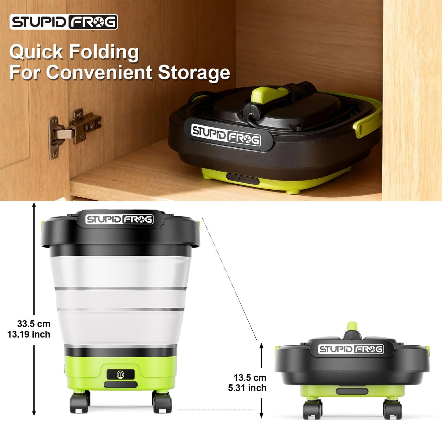 StupidFrog Portable Max 72 PSI Hand Sprayer, Cordless Garden Sprayer with 2000mAh Battery, 4-in-1 Nozzle, 12L Collapsible Bucket, Low Pressure Cleaner for Outdoor Cleaning, Camping, Gardening