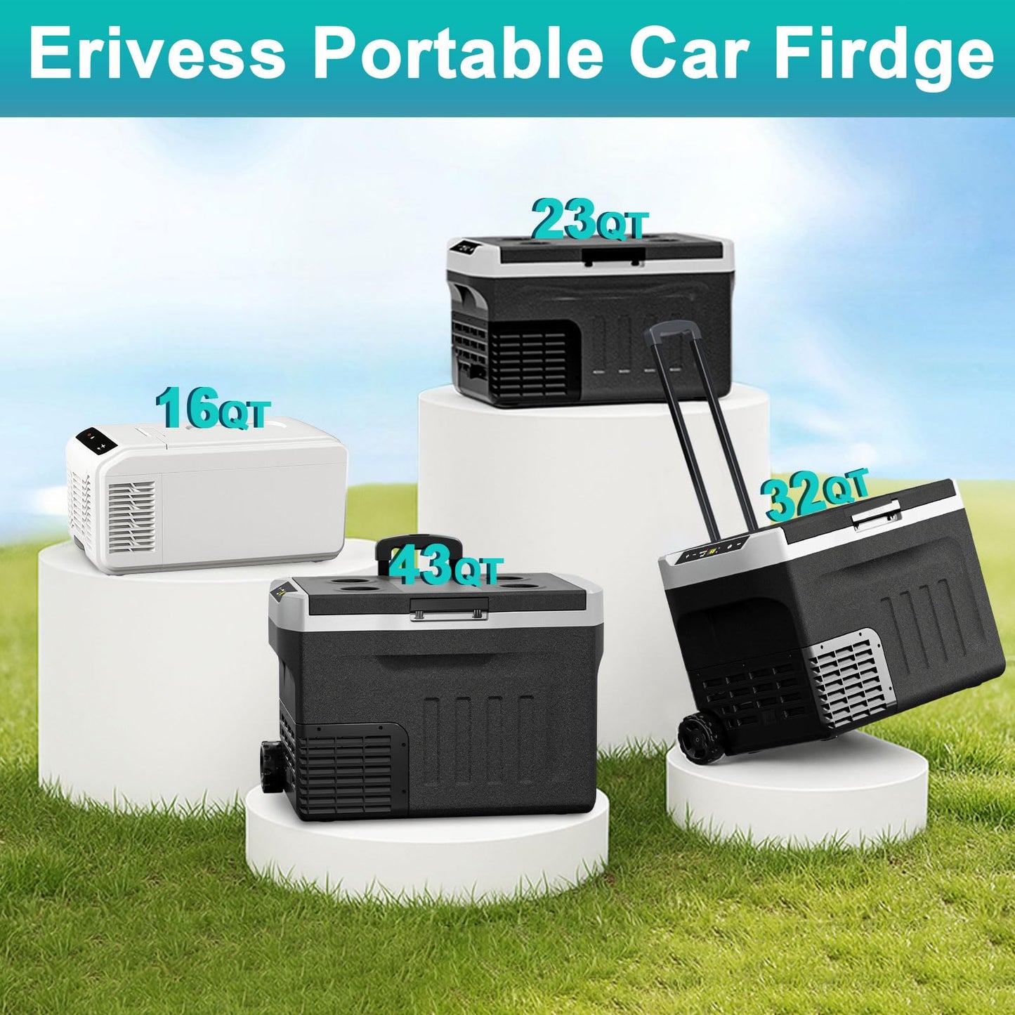 Eeivess 12 Volt Refrigerator, 23QT(20L) Portable Freezer Compressor Cooler, 12/24V DC & 110-240V AC, -4℉~68℉ Dual Mode, Car Fridg for Camping, Travel, Truck, RV, Boat