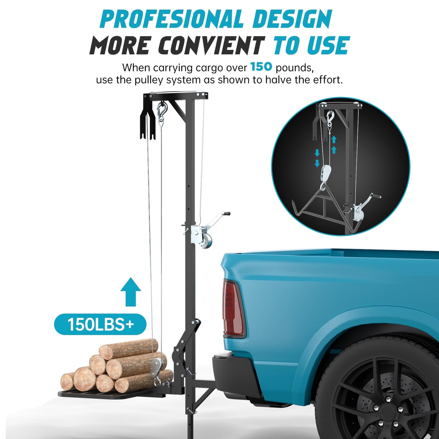 Truck Hitch Game Hunting Hoist - CROSSHIP Mounted Lifting System & Hitch Game Hoist - Easy 10-Minute Installation - 360 Degree Rotation, Detachable 3in1 (2025 Upgrade)