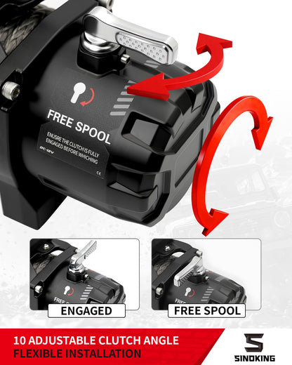 SINOKING PRO Series 13500 lb Electric Winch, 12V Towing Winch, Synthetic Rope, 2-in-1 Wired/Wireless Remote, Waterproof IP67, 7 HP Motor for Jeep, SUV, Truck & Trailer