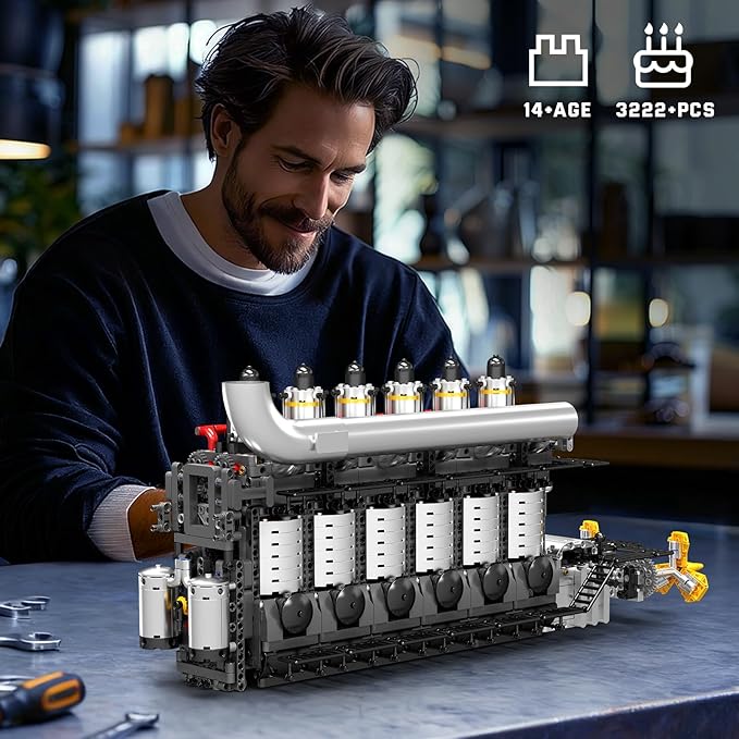 Mould King 10209 Aircraft Carrier Engine Building Sets Intelligent Chip Drive Engine Model Kit That Runs Build Your Own STEM Model Engine Gift for Age 14+/Adult Collections Enthusiasts (3222+ PCS)