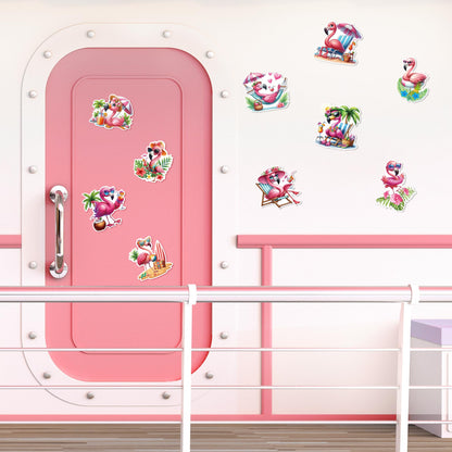 JAPBOR Cruise Door Decorations Magnetic - 10PCS Summer Flamingo Cruise Magnet, Tropical Flamingos Car Ship Refrigerator Magnets Decal, Funny Hawaii Fridge Magnetic Stickers for Home Kitchen Decor