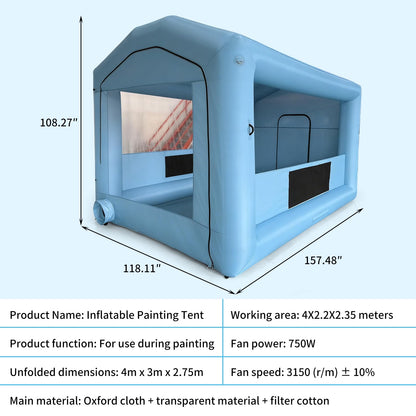 COIIOI 13x10x9FT Inflatable Paint Booth, Spray Paint Tent with 750W Blowers and Air Filter System, Blow up Paint Booth for DIY, Auto Refinish, Mobile Detailing,Motorcycle Garage