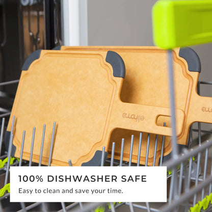 Elihome Paddle Series 2-in-1 Cutting & Serving Board Set with handle, Juice Groove, Dishwasher Safe, Non-slip Feet, Reversible, Wood Fiber Composite, Eco-Friendly, Non-Porous,BPA Free, 2pcs set