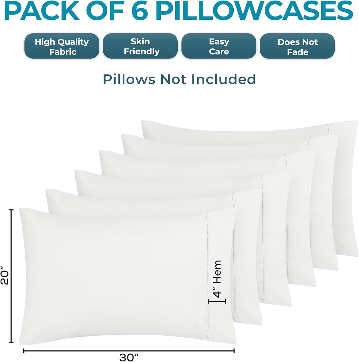 Utopia Bedding Queen Pillow Cases - Soft Brushed Microfiber - 6 Pack, Fade Resistant | 20 x 30 Inches, White