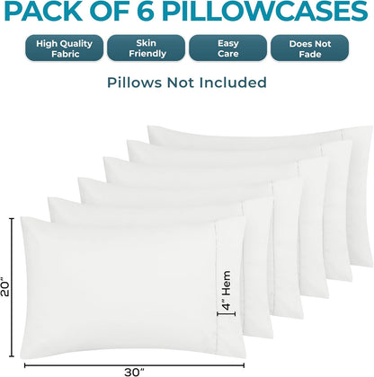 Utopia Bedding Queen Pillow Cases - Soft Brushed Microfiber - 6 Pack, Fade Resistant | 20 x 30 Inches, White