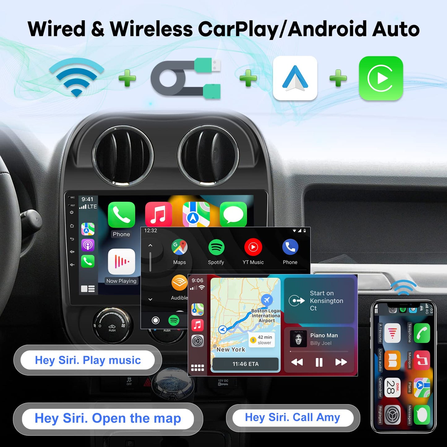 [2G+32G] Car Radio for Jeep Compass Patriot 2010-2016, 10.1 inch Android 11 Touch Screen Stereo, Carplay/Android Auto/Mirror Link/1080P/SWC/Bluetooth/WiFi + AHD Backup Camera for Jeep Compass