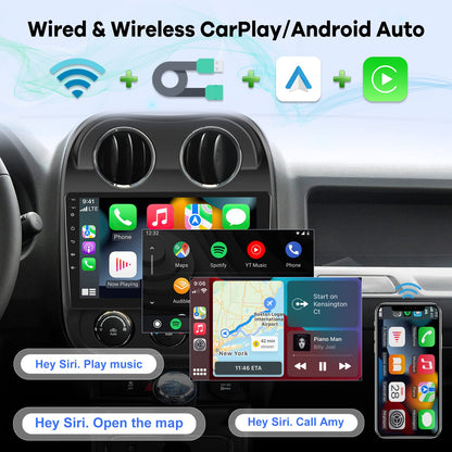 [2G+32G] Car Radio for Jeep Compass Patriot 2010-2016, 10.1 inch Android 11 Touch Screen Stereo, Carplay/Android Auto/Mirror Link/1080P/SWC/Bluetooth/WiFi + AHD Backup Camera for Jeep Compass