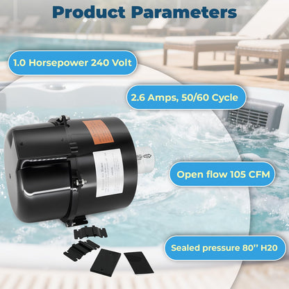 XHHEZQ 6310241 Silencer Spa Blower 1 HP 240 Volt 2.6 Amps Replacement for Air Supply, for use with 2 inch Plumbing, Quiet and Shock-Absorbing, Easy Installation, for Pool Hot Tub & Spa