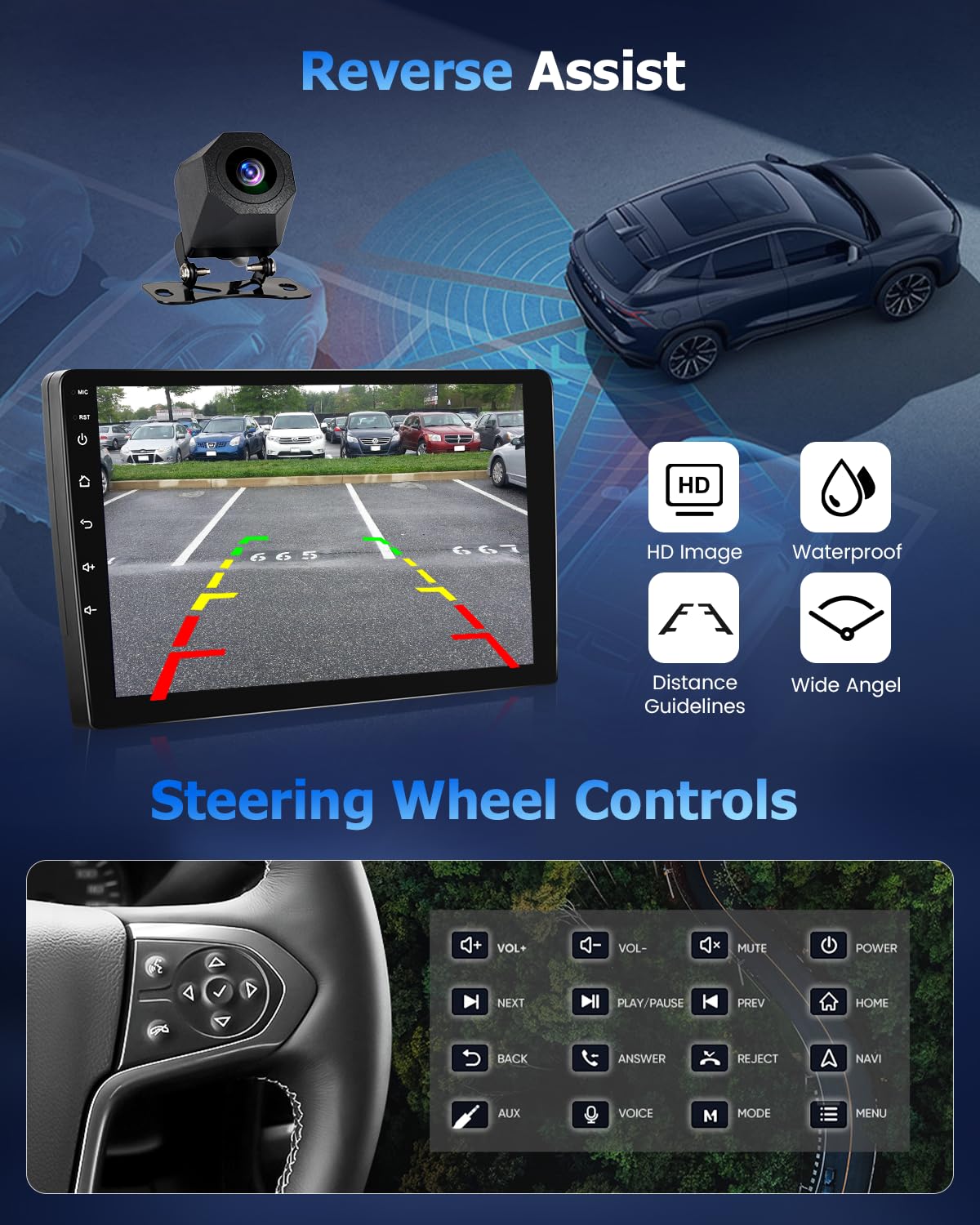 [4+64G] Hikity for Jeep Compass Patriot 2007 2008 2009 2010 Android Car Stereo, 10.1 Inch Touchscreen Radio Carplay/Android Auto GPS Navigation WiFi Bluetooth FM RDS + AHD Backup Camera