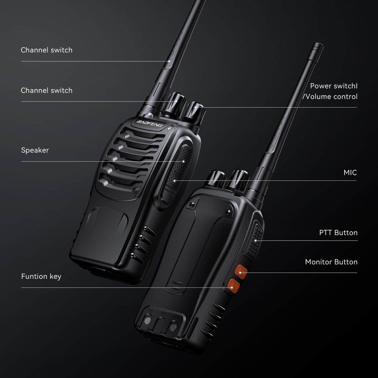 BAOFENG BF-888S Walkie Talkies for Adults Rechargeable Long Range 16 Channel Professional Walky Talky and Security Headphones Flashlight Li-ion Battery and Charger (10 Pack)