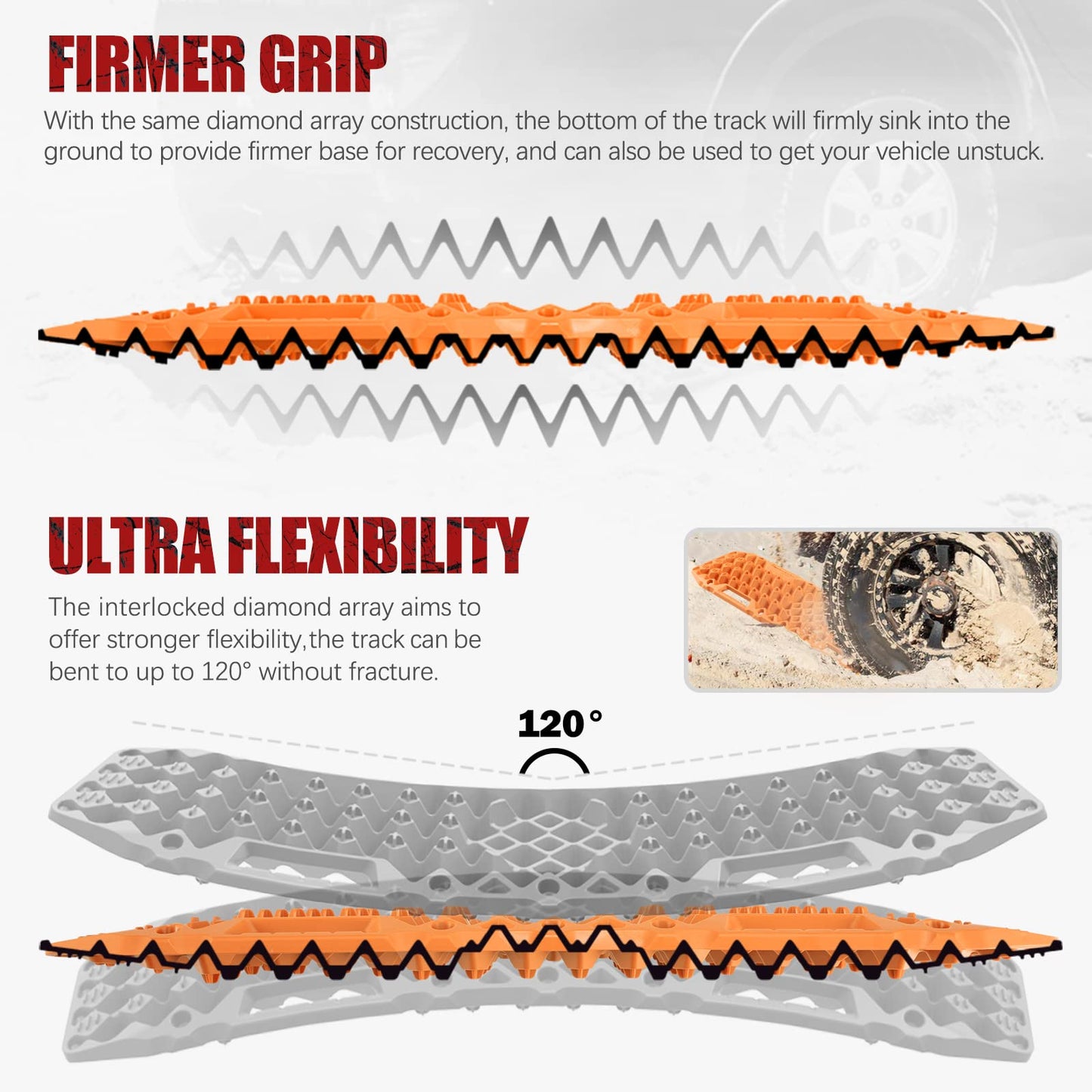 BUNKER INDUST Traction Boards with Jack Base (Gen 7) Orange + Side Mounting Kit with Shovel Holder Brackets