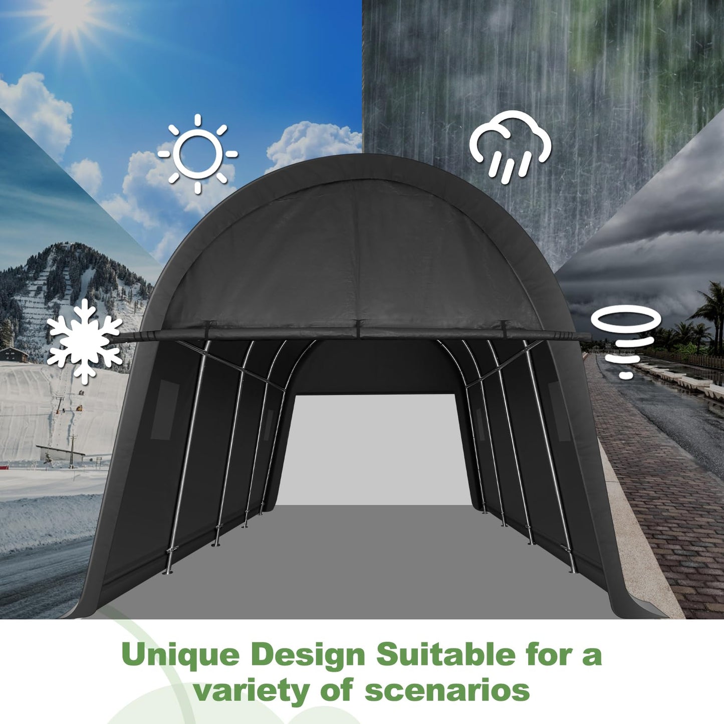 COBIZI 10x15 Carport Canopy Heavy Duty Portable Garage Tent with Double Zippered Roll-up Doors & Vents, Large Space Car Port Car Garage Waterproof Anti-Snow for Cars, Boats, Trucks, Dark Gray