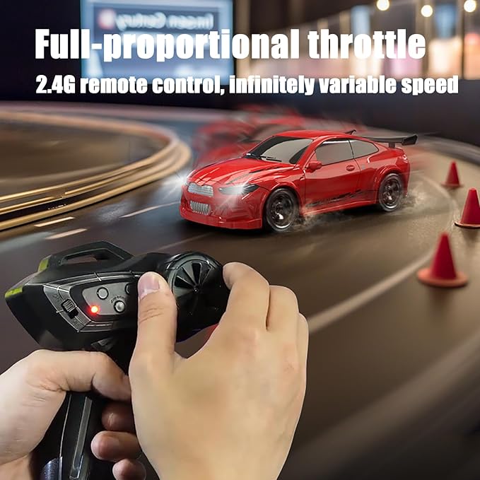 1:64 Scale Mini RC Drift Car 2.4GHz 4WD Full Proportional Model Vehicle with LED Lights Racing Sport Toy for Adults Teens (Black)