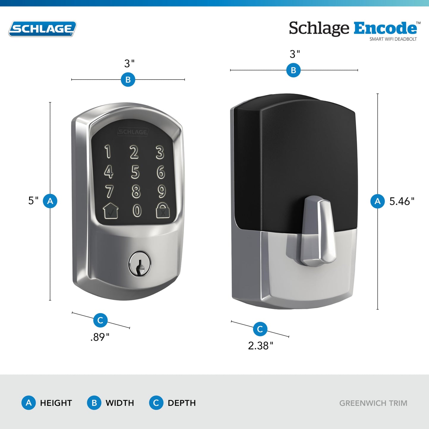 Schlage Encode Smart WiFi Deadbolt Lock for Front Door - Keyless Entry with App or Touchscreen - Works with Alexa, Hey Google, & Airbnb - Create Codes for Guests - Matte Black