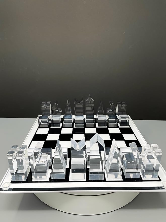 Luxury Acrylic Chess Set Sophisticated Stylish Design Multiple Colors Available (Clear/Gray-Smoke)