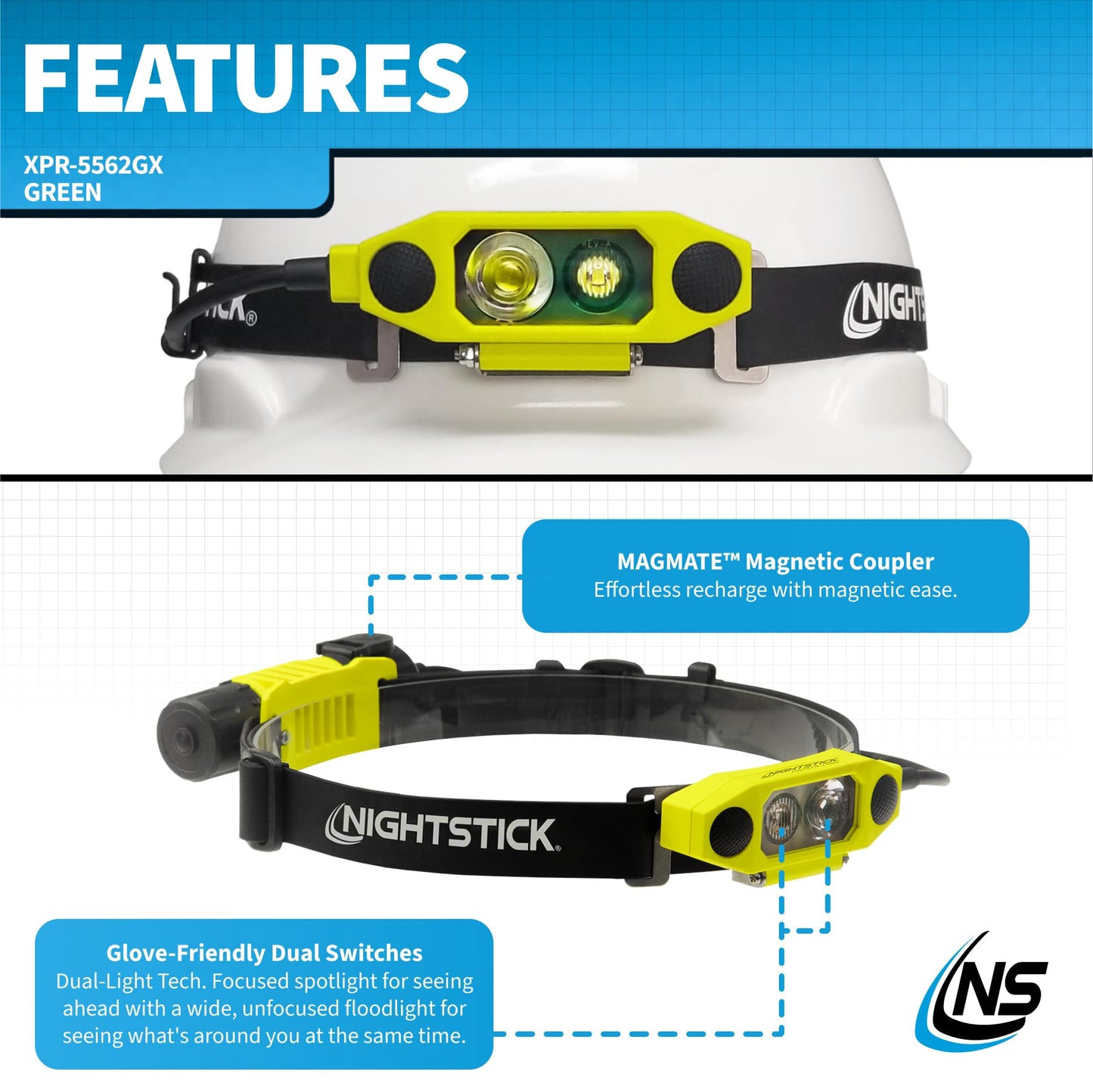 Nightstick XPR-5562GX DICATA Intrinsically Safe USB Low-Profile Dual-Light Headlamp