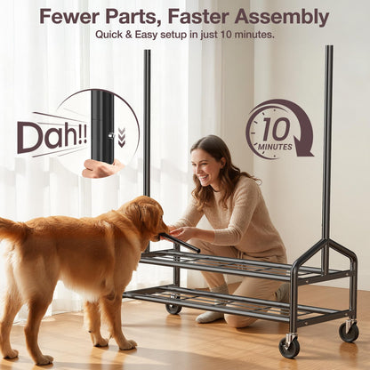 WATIOWL Heavy Duty Clothes Rack, Rolling Clothing Rack Load 650 LBS for Hanging Clothes with 2 Sturdy Shelves, Metal Garment Rack with Wheels for Bedroom, Laundry Room, Retail Store, Black