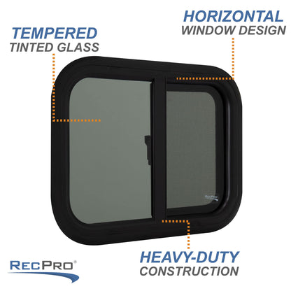 RecPro RV Window Replacement | Teardrop Style | 20inW x 15inH | Horizontal Sliding | Black | Model RP-WIN