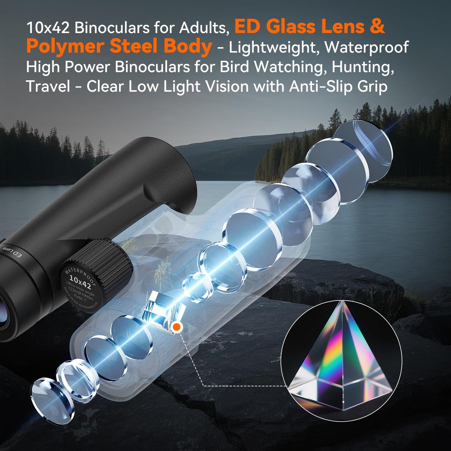 VOTJPYS 10x42 ED Binoculars for Adults, High Powered Waterproof Binoculars with ED Glass, Super Bright Clear Vision for Bird Watching, Hiking, Wildlife Viewing, and Outdoor Activities