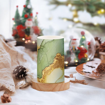famyily Marble Sage Green Yellow Flameless Candles Led Pillar Candles with Remote Control for Living Room 4" 5" Set of 2