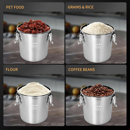 Nalison 21L/5.6GAL and 12L/3.2GAL Stainless Steel Airtight Canister, Food Storage Canisters with Lid&Locking Clamp for Rice Flour Sugar Grain Coffee Bean Storage Containers (12L & 21L,2 CANISTERS)